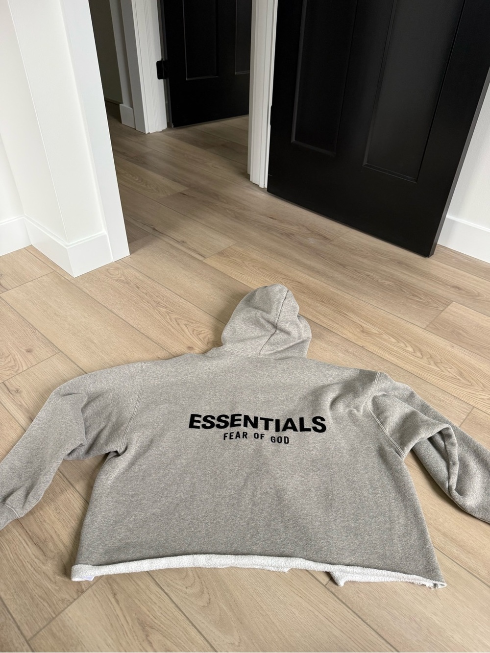 Fear of God Essentials Gray Hooded Sweatshirt with Back Logo - Cropped
